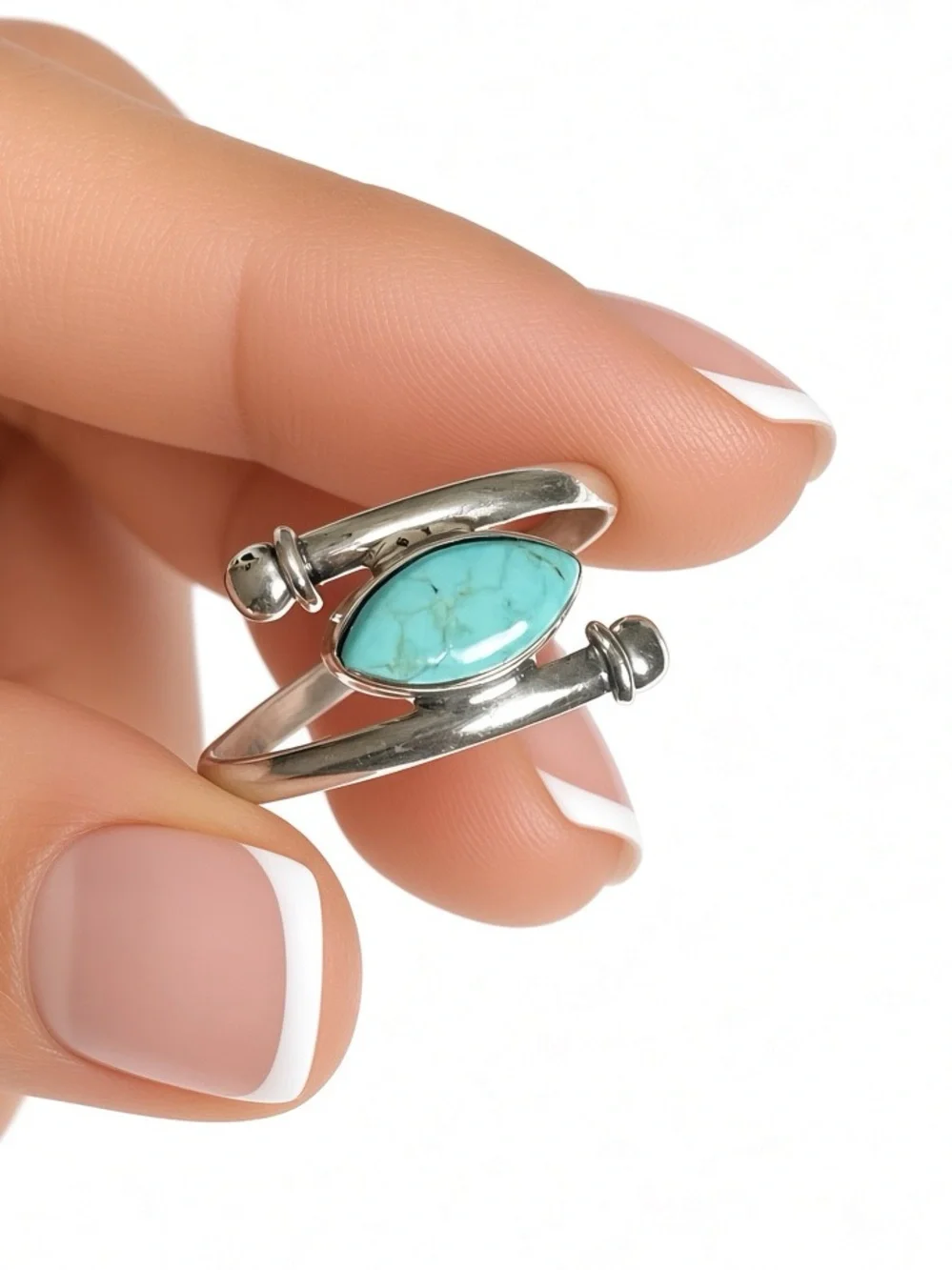 925 Sterling Silver Natural Turquoise Ring , Size US:5  B O H O US: 9